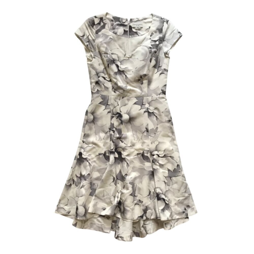 Charlotte Brody A-Line Sheath Dress Womens 4 Gray White Floral Fit & Flare Silk